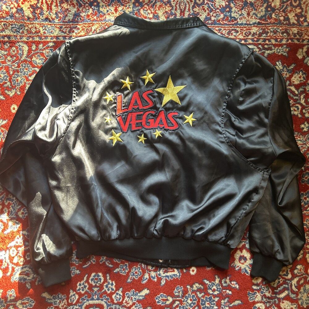 Vintage Vegas and Blues Las Vegas Satin Black Jacket Adult Size Large L